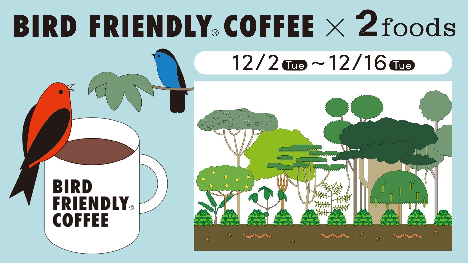 2foodsとバードフレンドリー®コーヒーが12月2月（火）～16日（火）の期間限定でコラボキャンペーンを実施します。